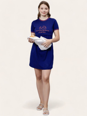 TRUE SHAPE Women Maternity/Nursing Nighty(Dark Blue)
