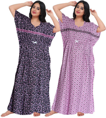 KrishvProducts Women Nighty(Pink, Blue)