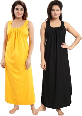 INNER BEATS Women Nighty Set(Black, Yellow)