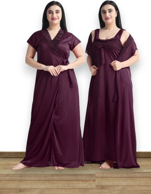 Nw Naughty Wish Women Self Design Purple Night Suit Set