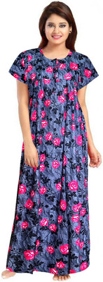 Ravi Gold Print Women Nighty(Blue, Pink)