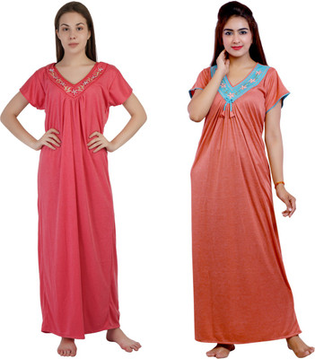 NACNO Women Nighty(Maroon, Brown)
