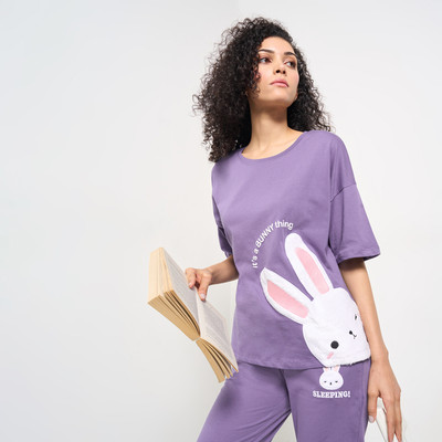 Dreamz by Pantaloons Printed Women Round Neck Purple T-Shirt