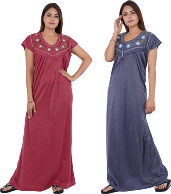 REN STAR Women Maternity/Nursing Nighty(Maroon, Blue)