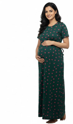 SASNK Women Maternity/Nursing Nighty(Dark Green)