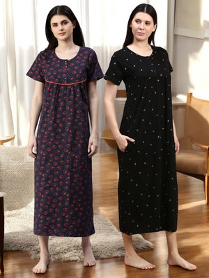 Kryptic Women Nightdress(Black, Dark Blue)