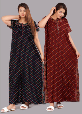 PINK CITY MART Women Nighty Set(Blue, Maroon)