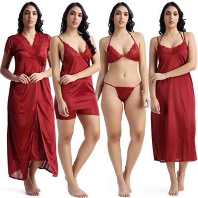 PN Brothers Women Nighty with Robe(Maroon)