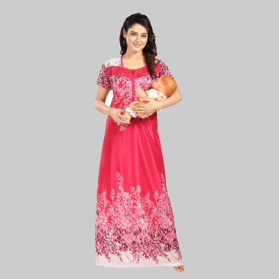 Gutthi Women Maternity/Nursing Nighty(Pink)