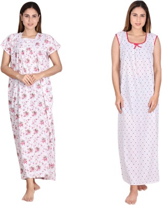 Taausha Women Nighty(White, Green, Pink)