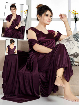 LIFE-TALE Women Nighty with Robe(Purple)