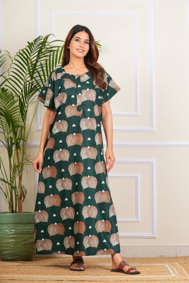 KrishvProducts Women Nighty(Green)