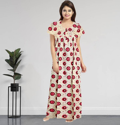 The Ravi Gold Print Women Nighty(Multicolor)