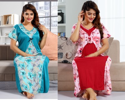 SHOPPING STATION Women Nighty Set(Multicolor)