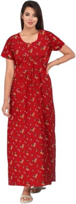 NAMAHDECOR Women Nightdress(Maroon)