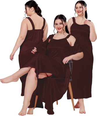 THUMKA Women Nighty with Robe(Brown)