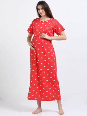 YAZHINI Women Maternity/Nursing Nighty(Red)