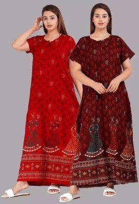 Toomley Women Nighty(Maroon, Red)