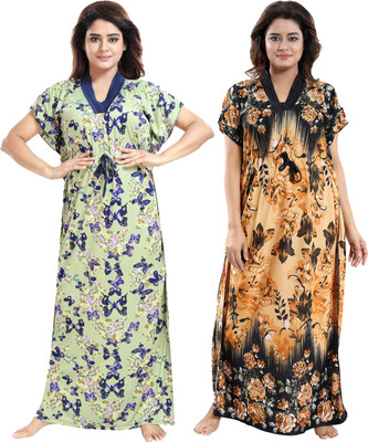 SHOPPING STATION Women Nighty with Robe(Multicolor)