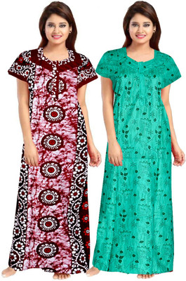 impression Women Nighty(Maroon, Green)
