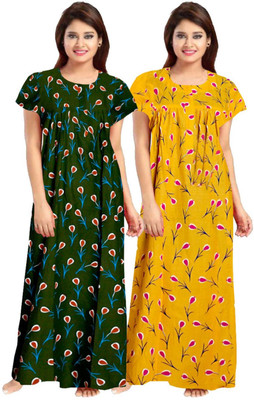 yarendra export Women Nighty(Green, Yellow)