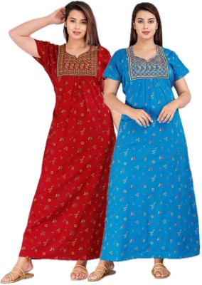 MAYA PRINT Women Nighty Set(Red, Blue)