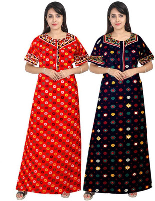 KrishvProducts Women Nighty(Red, Black)