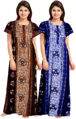 OXYURA Women Nighty(Blue, Brown)