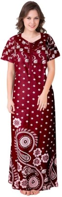 PINK CITY MART Women Nighty(Maroon, White)