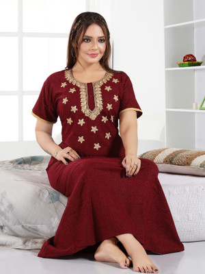 SHLOKE Women Nighty(Maroon)