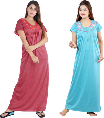 NACNO Women Nighty Set(Blue, Pink)