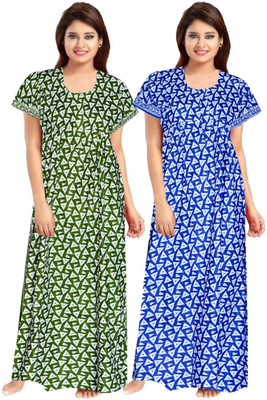 MUDRIKA Women Nighty Set(Green, Blue)