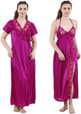 Romaisa Women Nighty with Robe(Purple)