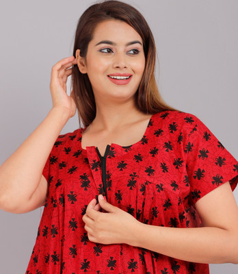 RR CREATION Women Nighty(Red)