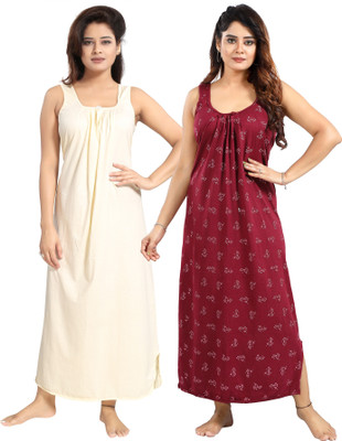 Nighty King Women Nighty(Beige, Maroon)