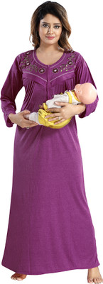 Gutthi Women Maternity/Nursing Nighty(Purple)