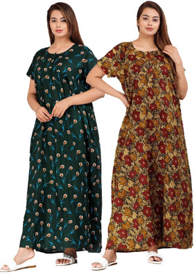 Ruishee Women Nighty(Green, Brown)