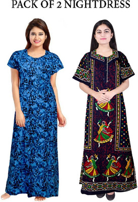 Homezilla Women Nighty(Blue, Black)