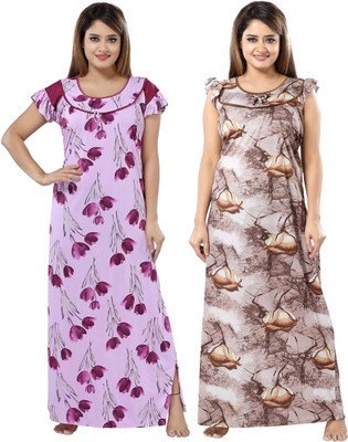 Glam World Women Nighty(Multicolor)