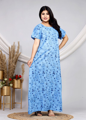 Ravi Gold Print Women Nighty(Multicolor)