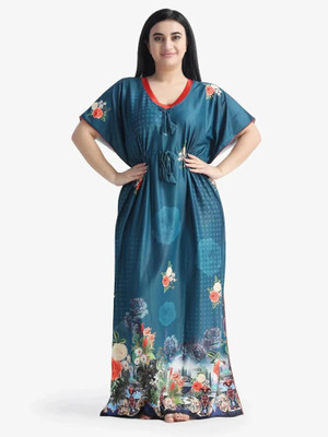 VELEZZA Women Nighty with Robe(Blue)