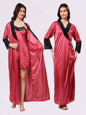 LoveMagnet Women Nighty with Robe(Red)