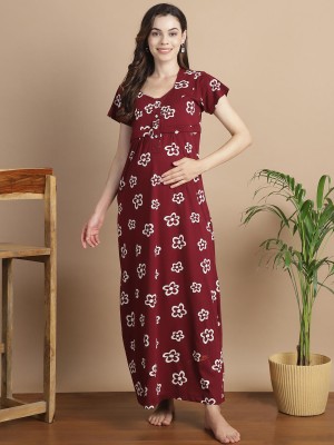 Secret Wish Women Maternity/Nursing Nighty(Maroon)