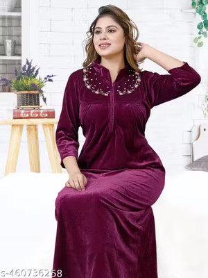 CLOTHUS Women Nighty with Robe(Purple)