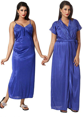 PHALIN Women Nighty with Robe(Blue)