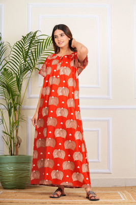 KrishvProducts Women Nighty(Orange, Beige)
