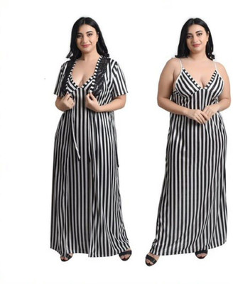 Fetify Women Nighty with Robe(Black)