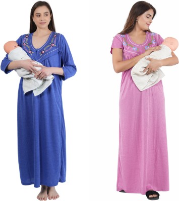 j s fashion Women Maternity/Nursing Nighty(Blue, Purple)