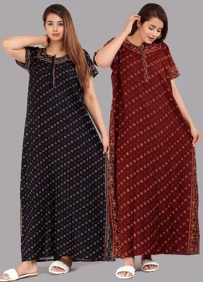 A S Creation Women Nighty(Red, Blue)