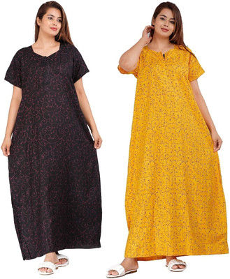 Homezilla Women Nighty(Black, Yellow)